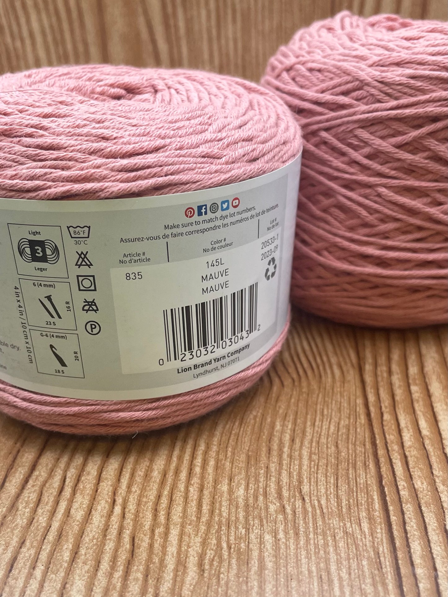 Two Skeins Pink Bamboo Blend Yarn